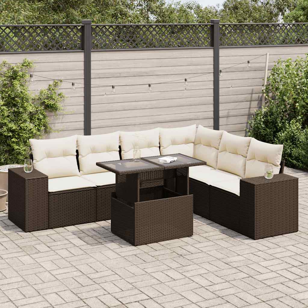 Set Divani da Giardino 7 pz con Cuscini Marrone in Polyrattan | homemem39