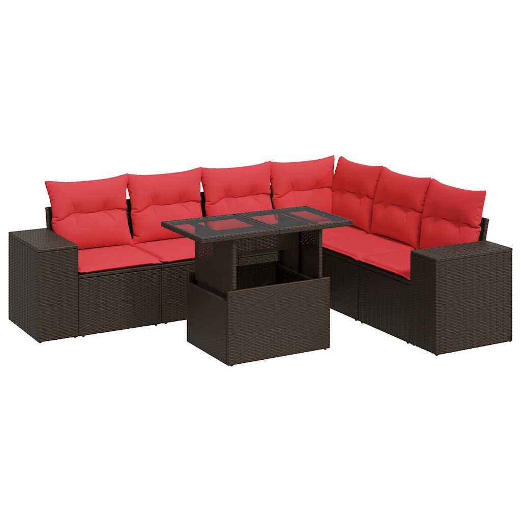 Set Divani Giardino 7 pz con Cuscini Polyrattan Acacia Marrone