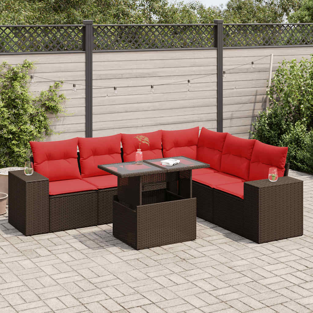 Set Divani Giardino 7 pz con Cuscini Polyrattan Acacia Marrone