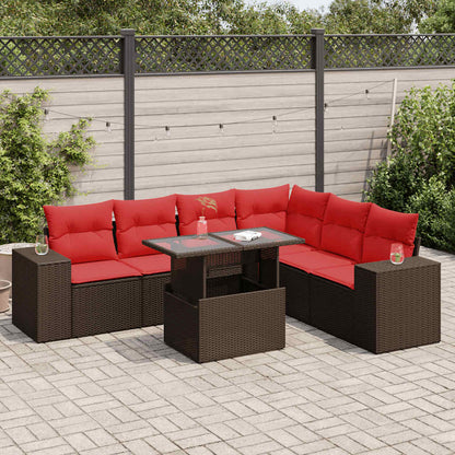 Set Divani Giardino 7 pz con Cuscini Polyrattan Acacia Marrone