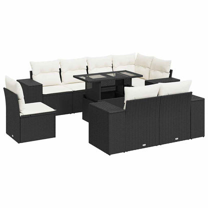Set Divani da Giardino 9 pz con Cuscini Nero in Polyrattan | homemem39