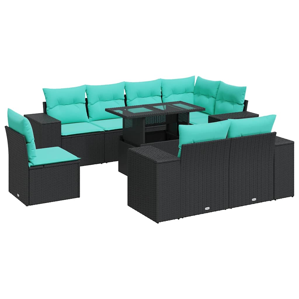 Set Divani Giardino 9 pz con Cuscini Nero in Polyrattan Acacia | homemem39