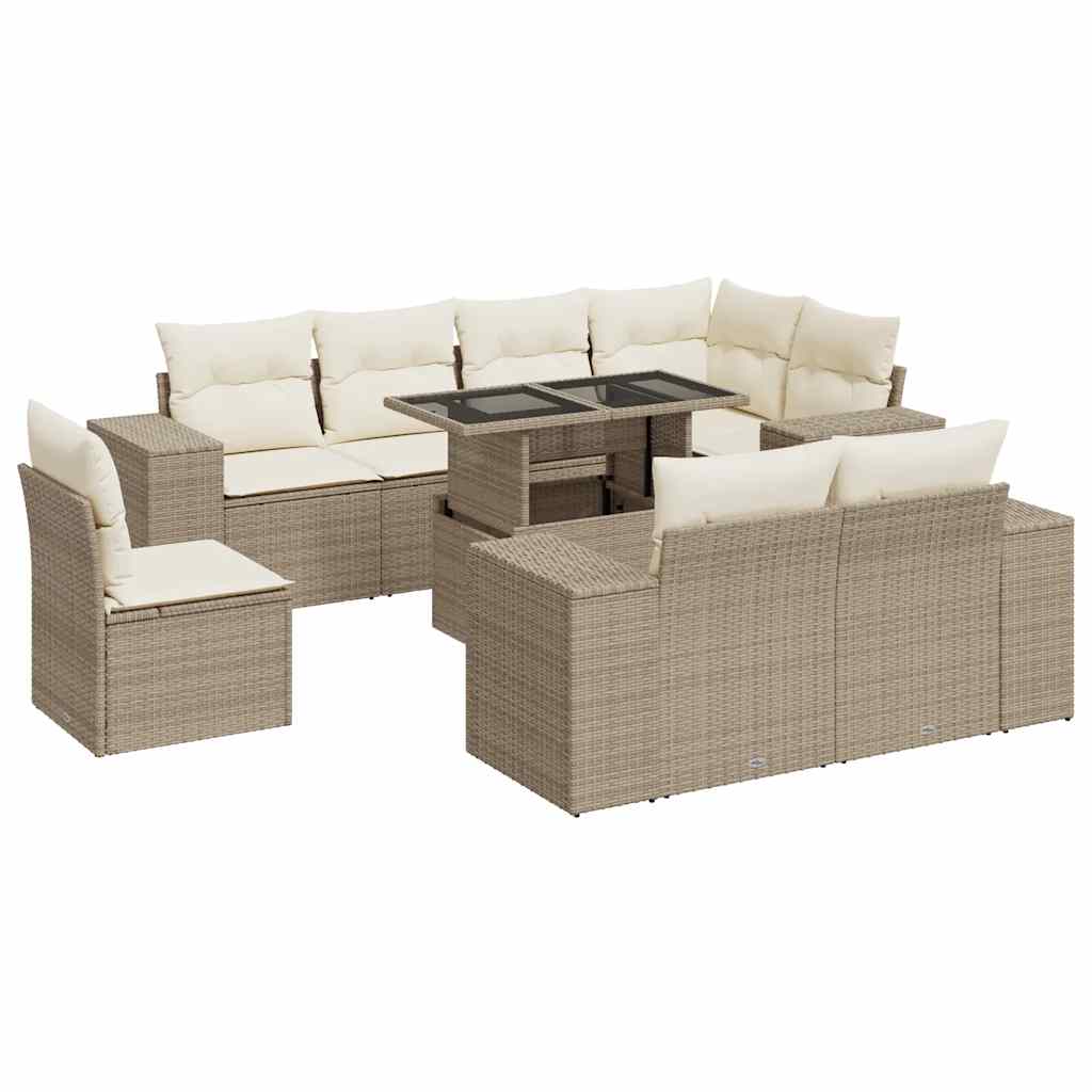 Set Divano da Giardino 9 pz con Cuscini Beige in Polyrattan | homemem39