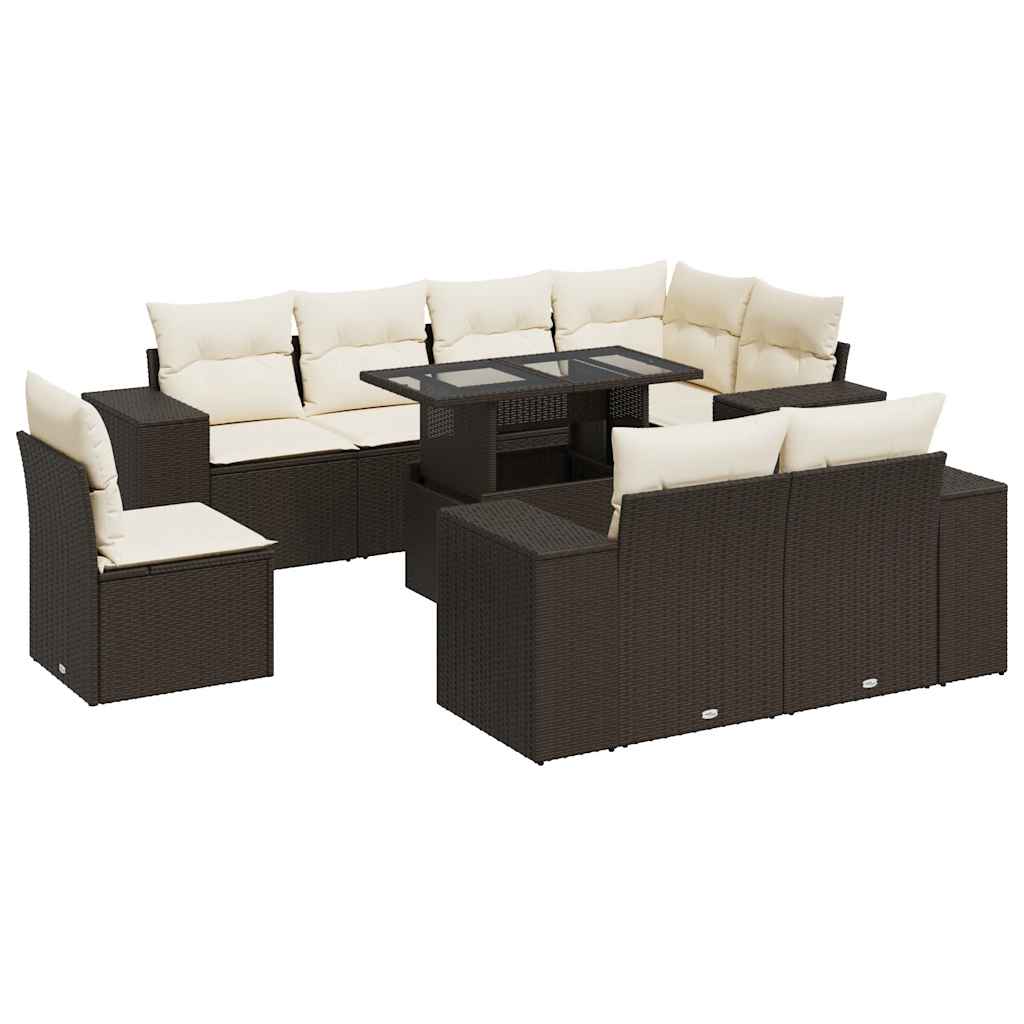 Set Divani da Giardino 9pz con Cuscini Marrone in Polyrattan | homemem39