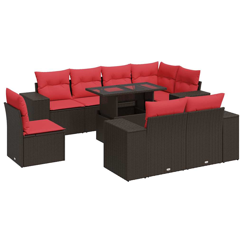 Set Divani Giardino 9 pz con Cuscini Marrone Polyrattan Acacia - homemem39