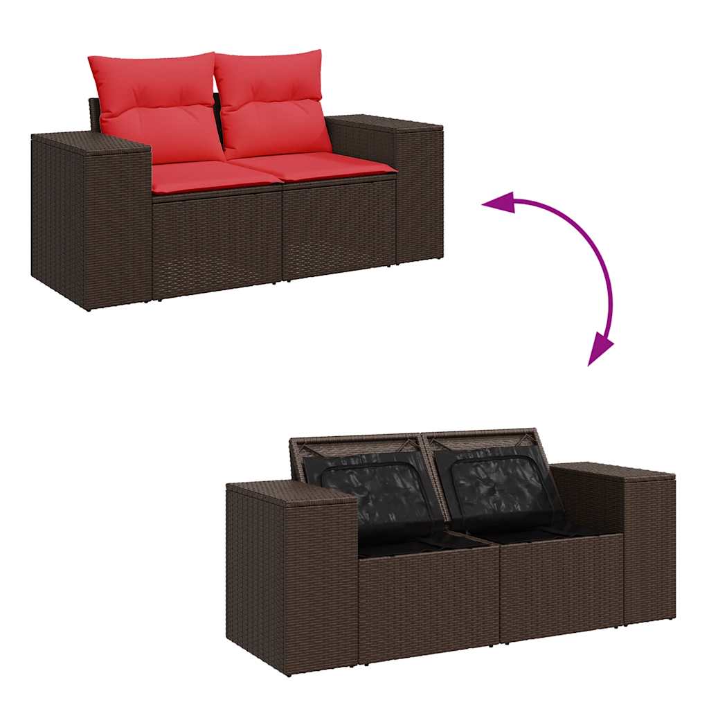 Set Divani Giardino 9 pz con Cuscini Marrone Polyrattan Acacia - homemem39