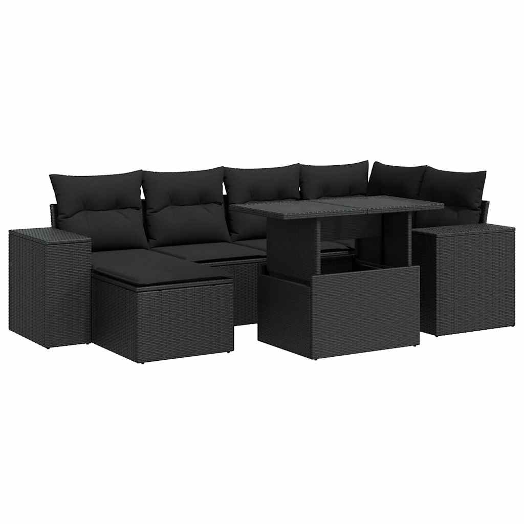 Set Divani da Giardino con Cuscini 7pz Nero Polyrattan | homemem39