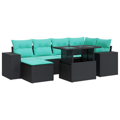 Set Divani da Giardino 9 pz con Cuscini Nero Polyrattan Acacia | homemem39