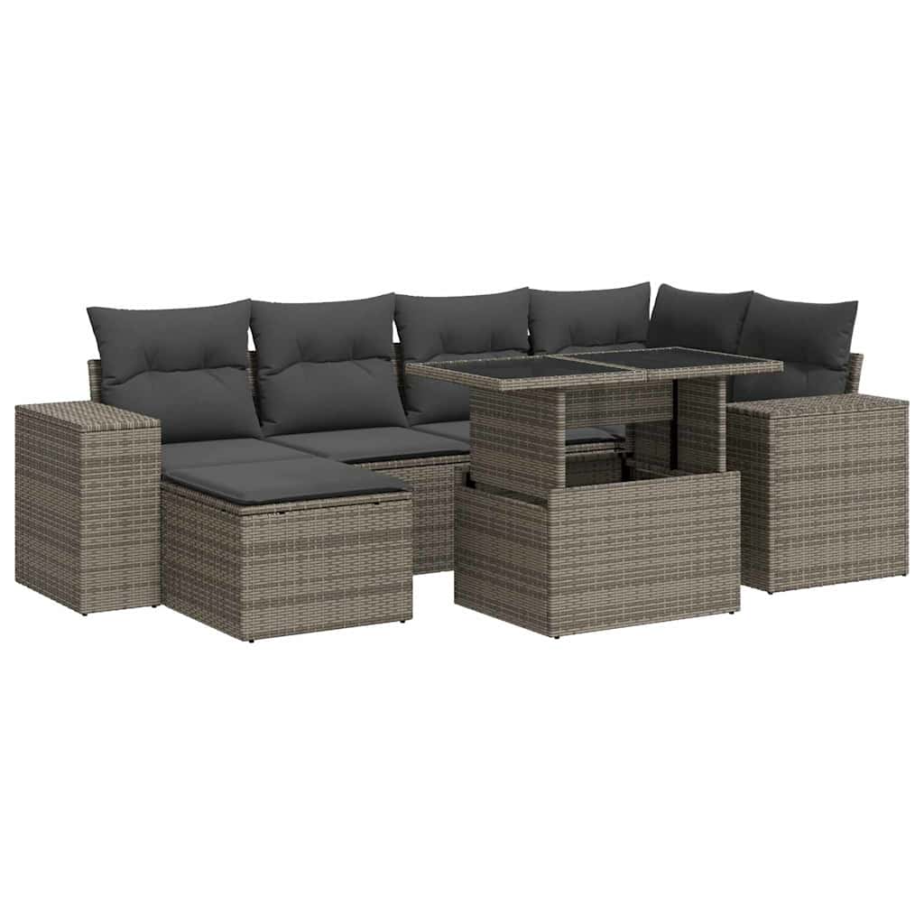 Set Divani da Giardino 7 pz con Cuscini Grigio in Polyrattan