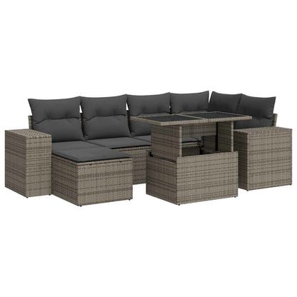 Set Divani da Giardino 7 pz con Cuscini Grigio in Polyrattan