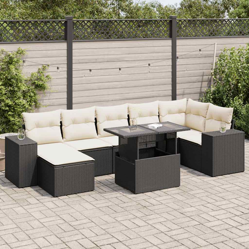 Set Divani da Giardino con Cuscini 8 pz Nero in Polyrattan | homemem39