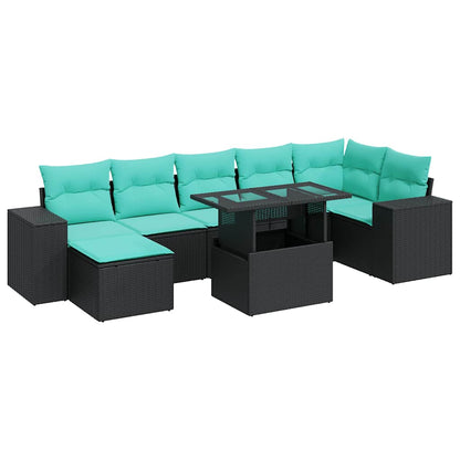 Set Divani da Giardino con Cuscini 8 pz Nero Polyrattan Acacia | homemem39