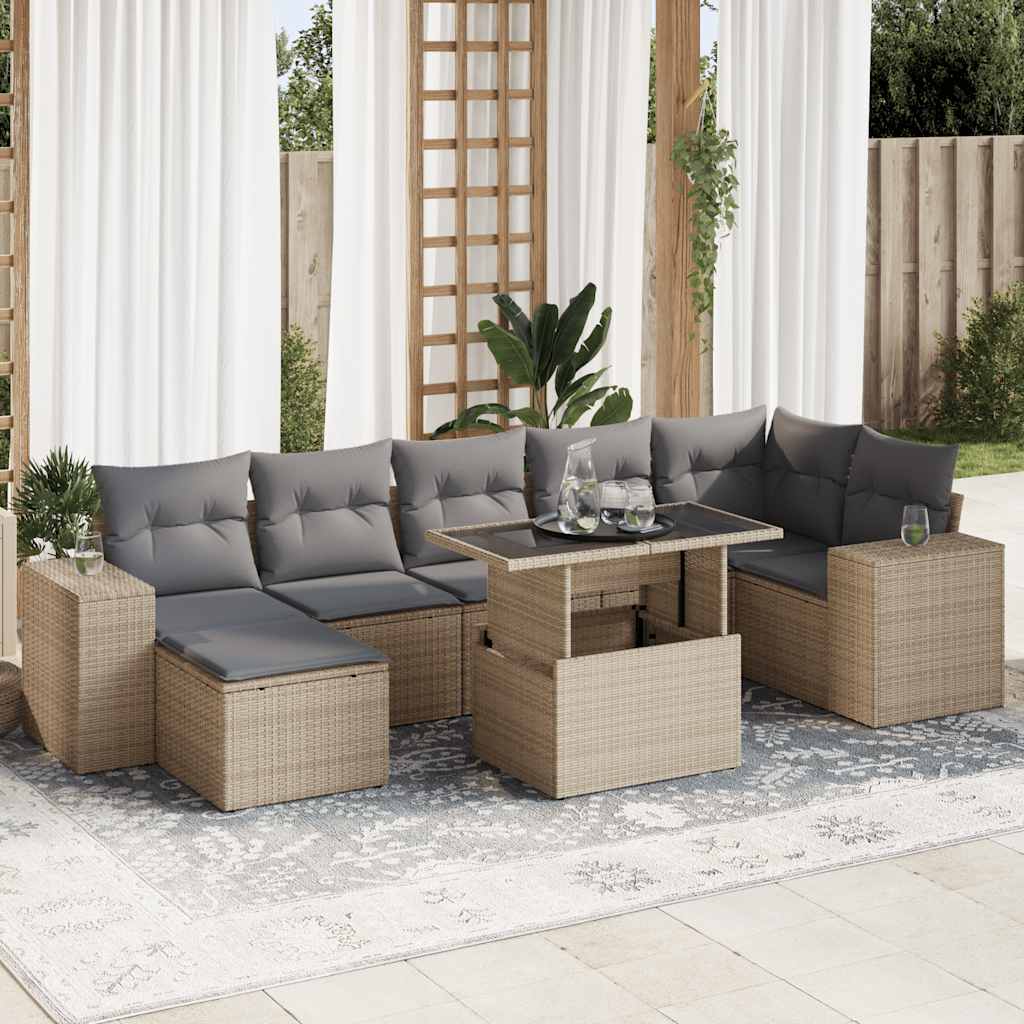 Set Divano da Giardino 8 pz con Cuscini Grigio in Polyrattan