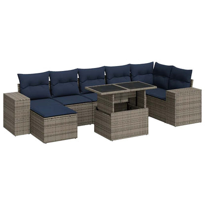 Set Divano da Giardino 8pz con Cuscini Grigio Polyrattan Acacia | homemem39