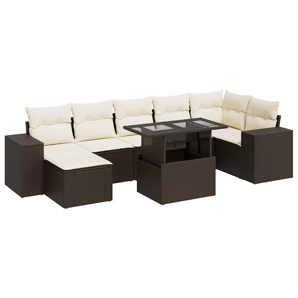 Set Divani da Giardino 8 pz con Cuscini Marrone in Polyrattan | homemem39