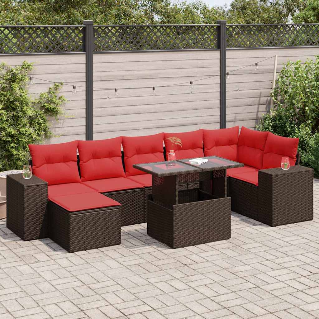 Set Divani Giardino 8 pz con Cuscini Marrone Polyrattan Acacia