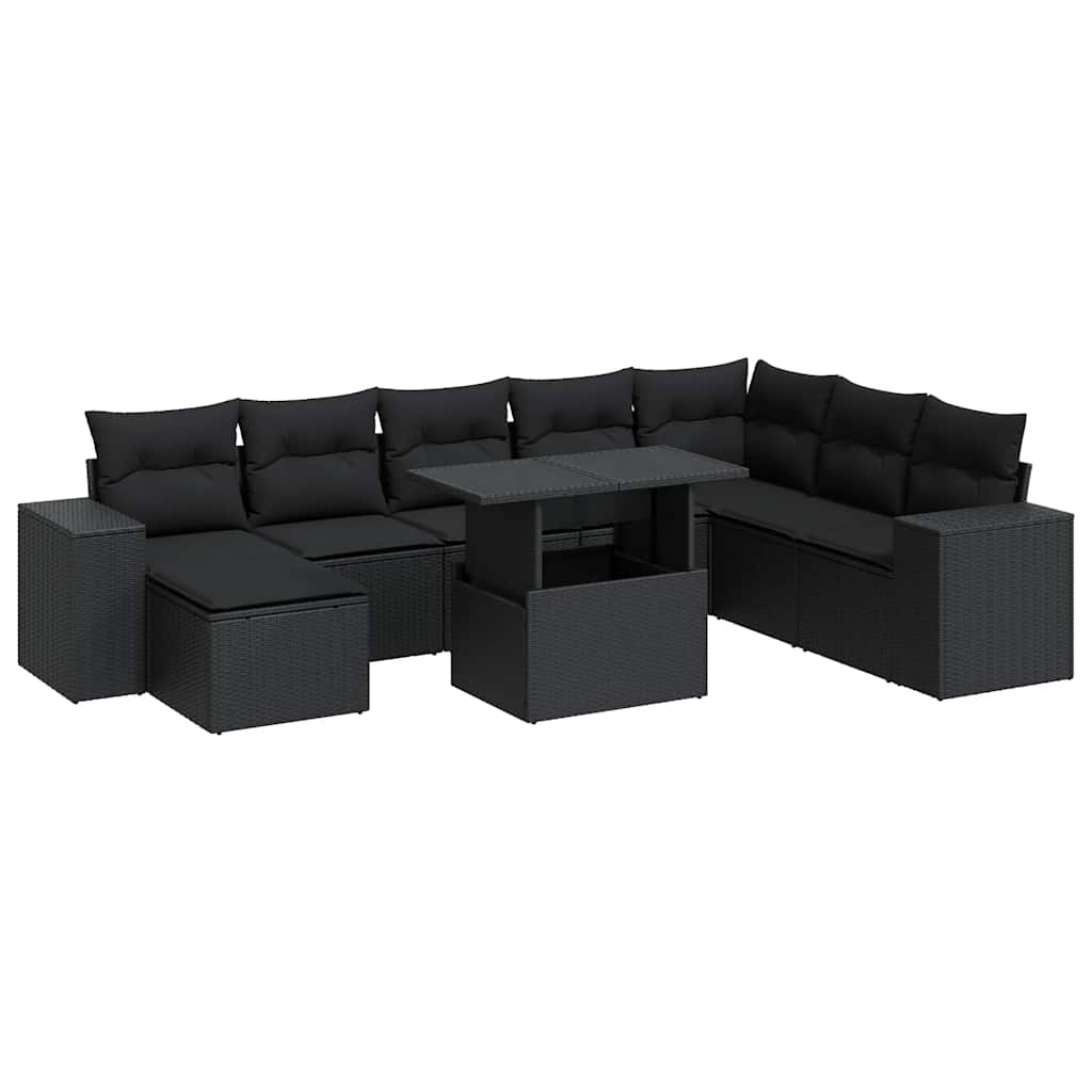 Set Divani da Giardino 9 pz con Cuscini Nero in Polyrattan | homemem39