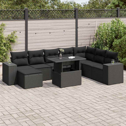 Set Divani da Giardino 9 pz con Cuscini Nero in Polyrattan | homemem39