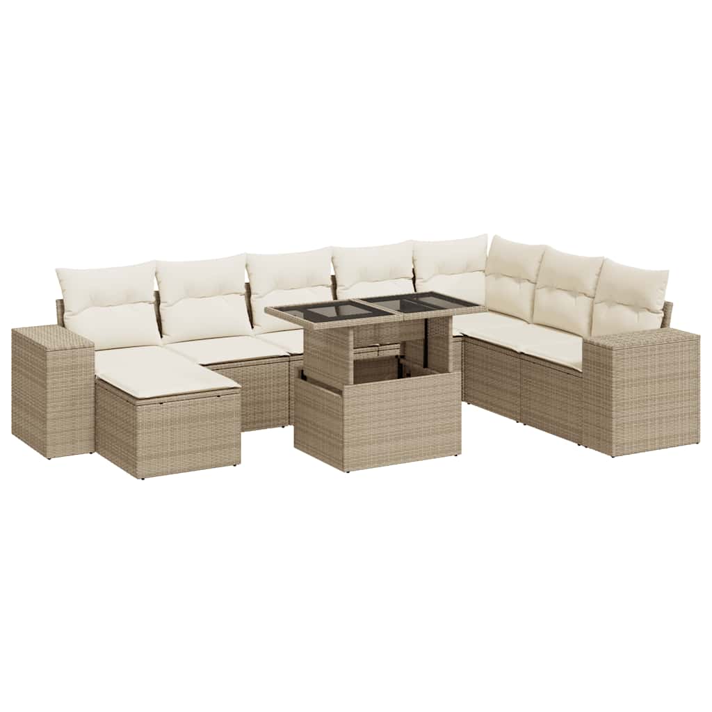 Set Divano da Giardino 9 pz con Cuscini Beige in Polyrattan - homemem39