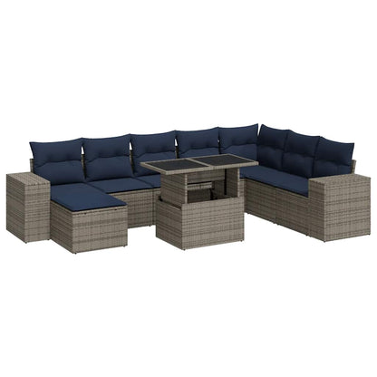 Set Divano da Giardino 9pz con Cuscini Grigio Polyrattan Acacia | homemem39