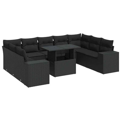 Set Divani da Giardino 10pz con Cuscini in Polyrattan Nero | homemem39