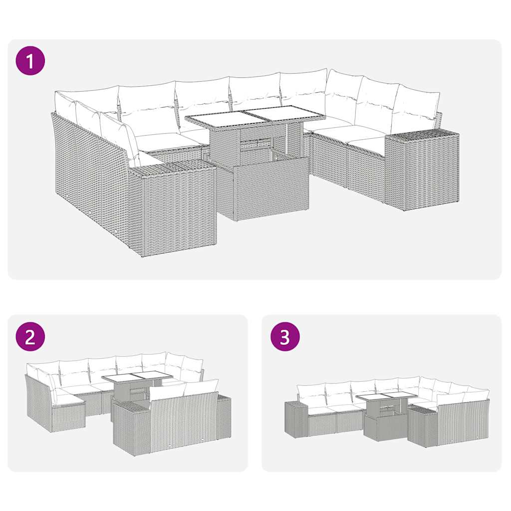 Set Divani da Giardino 10pz con Cuscini in Polyrattan Nero | homemem39