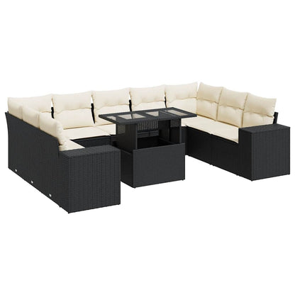 Set Divani da Giardino 10pz con Cuscini in Polyrattan Nero | homemem39