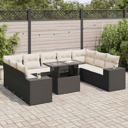 Set Divani da Giardino 10pz con Cuscini in Polyrattan Nero | homemem39