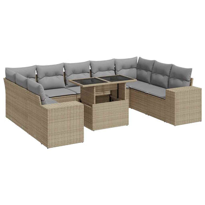 Set Divano da Giardino 10 pz con Cuscini Beige in Polyrattan | homemem39