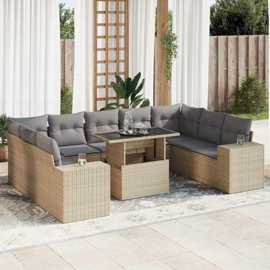 Set Divano da Giardino 10 pz con Cuscini Beige in Polyrattan - homemem39