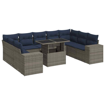 Divano Giardino 10 pz con Cuscini Grigio in Polyrattan Acacia | homemem39
