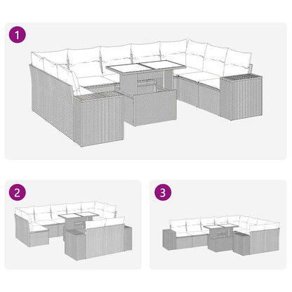 Set Divani da Giardino 10pz con Cuscini in Polyrattan Marrone | homemem39
