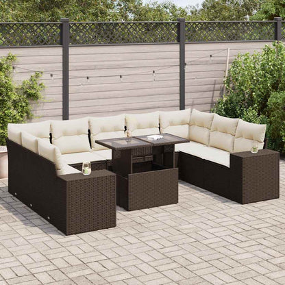 Set Divani da Giardino 10pz con Cuscini in Polyrattan Marrone | homemem39