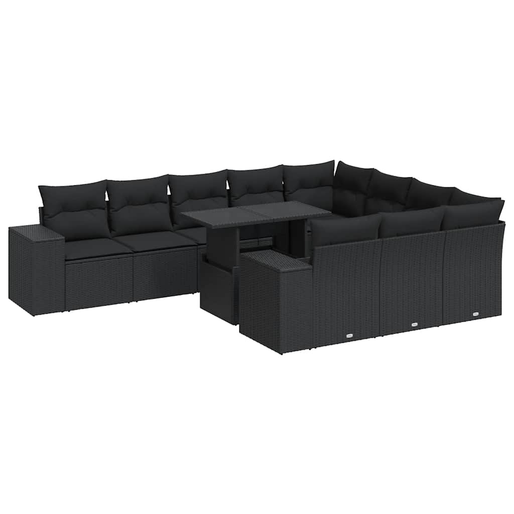 Set Divani da Giardino 11 pz con Cuscini in Polyrattan Nero | homemem39