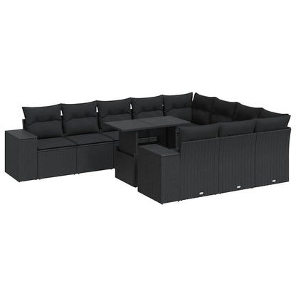 Set Divani da Giardino 11 pz con Cuscini in Polyrattan Nero | homemem39