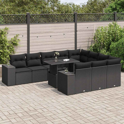 Set Divani da Giardino 11 pz con Cuscini in Polyrattan Nero | homemem39