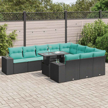 Set Divani da Giardino 11 pz con Cuscini Polyrattan Acacia Nero | homemem39