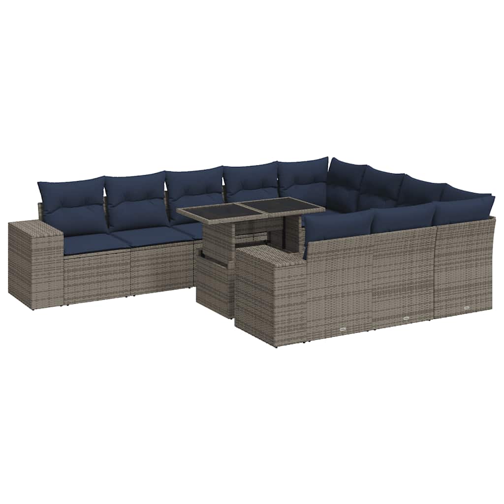 Set Divani Giardino 11 pz con Cuscini Polyrattan Acacia Grigio | homemem39