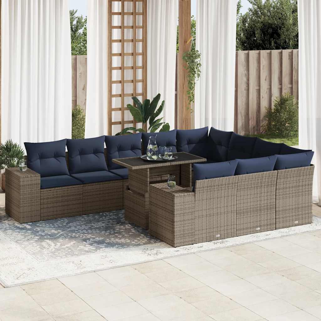 Set Divani Giardino 11 pz con Cuscini Polyrattan Acacia Grigio | homemem39