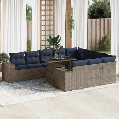 Set Divani Giardino 11 pz con Cuscini Polyrattan Acacia Grigio | homemem39