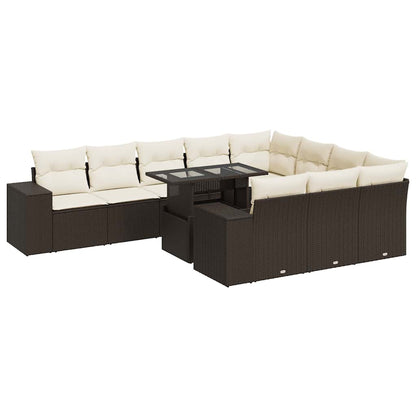 Set Divani da Giardino 11 pz con Cuscini Polyrattan Marrone | homemem39