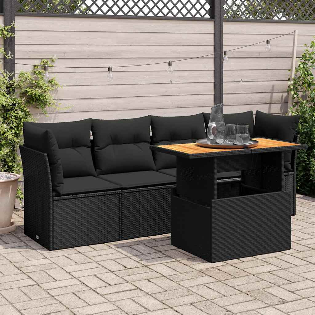 Set Divani da Giardino 5 pz con Cuscini in Polyrattan Nero | homemem39
