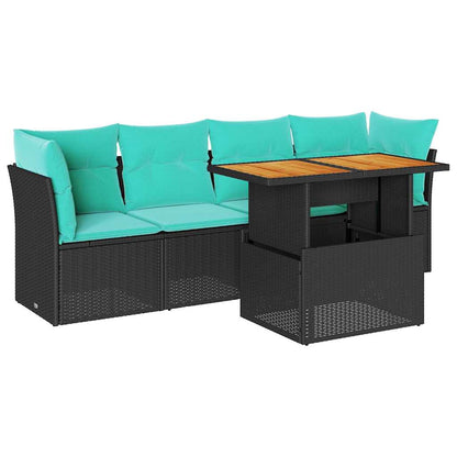Set Divani da Giardino 5 pz con Cuscini in Polyrattan Nero | homemem39