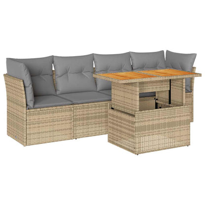 Set Divano da Giardino 5 pz con Cuscini Beige in Polyrattan - homemem39