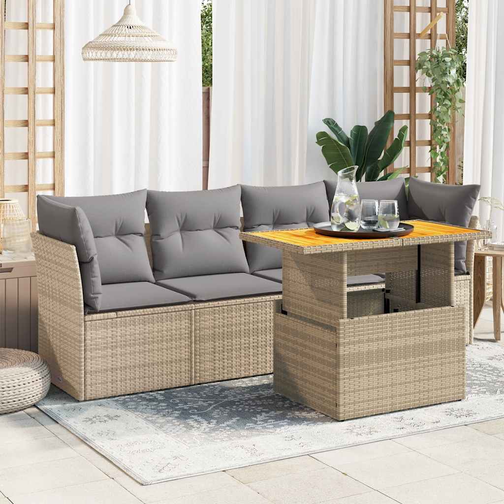 Set Divano da Giardino 5 pz con Cuscini Beige in Polyrattan - homemem39