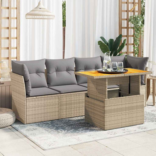 Set Divano da Giardino 5 pz con Cuscini Beige in Polyrattan - homemem39