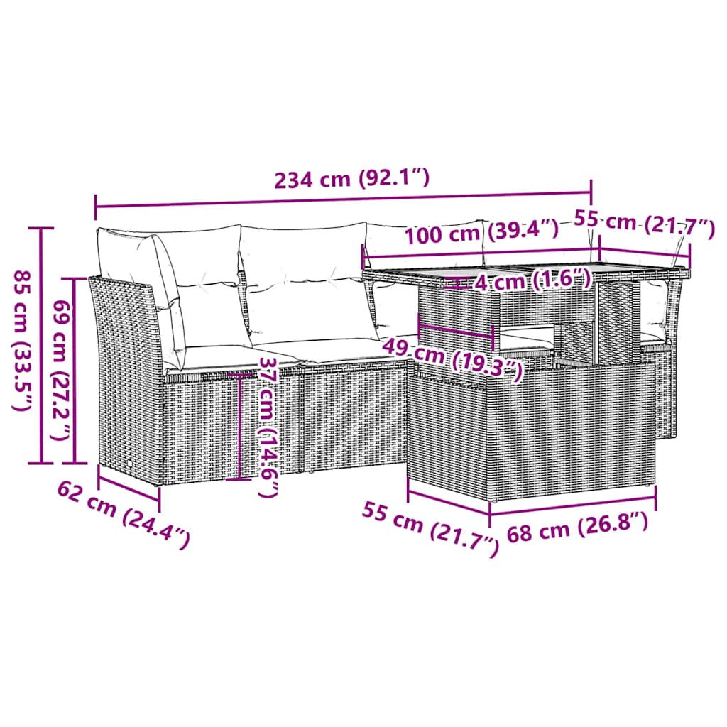 Set Divano da Giardino 5 pz con Cuscini Grigio in Polyrattan | homemem39