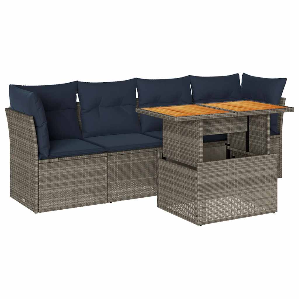 Set Divano da Giardino 5 pz con Cuscini Grigio in Polyrattan | homemem39