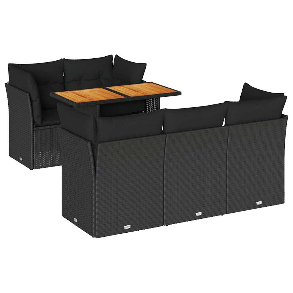 Set Divano da Giardino 6 pz con Cuscini Nero in Polyrattan | homemem39