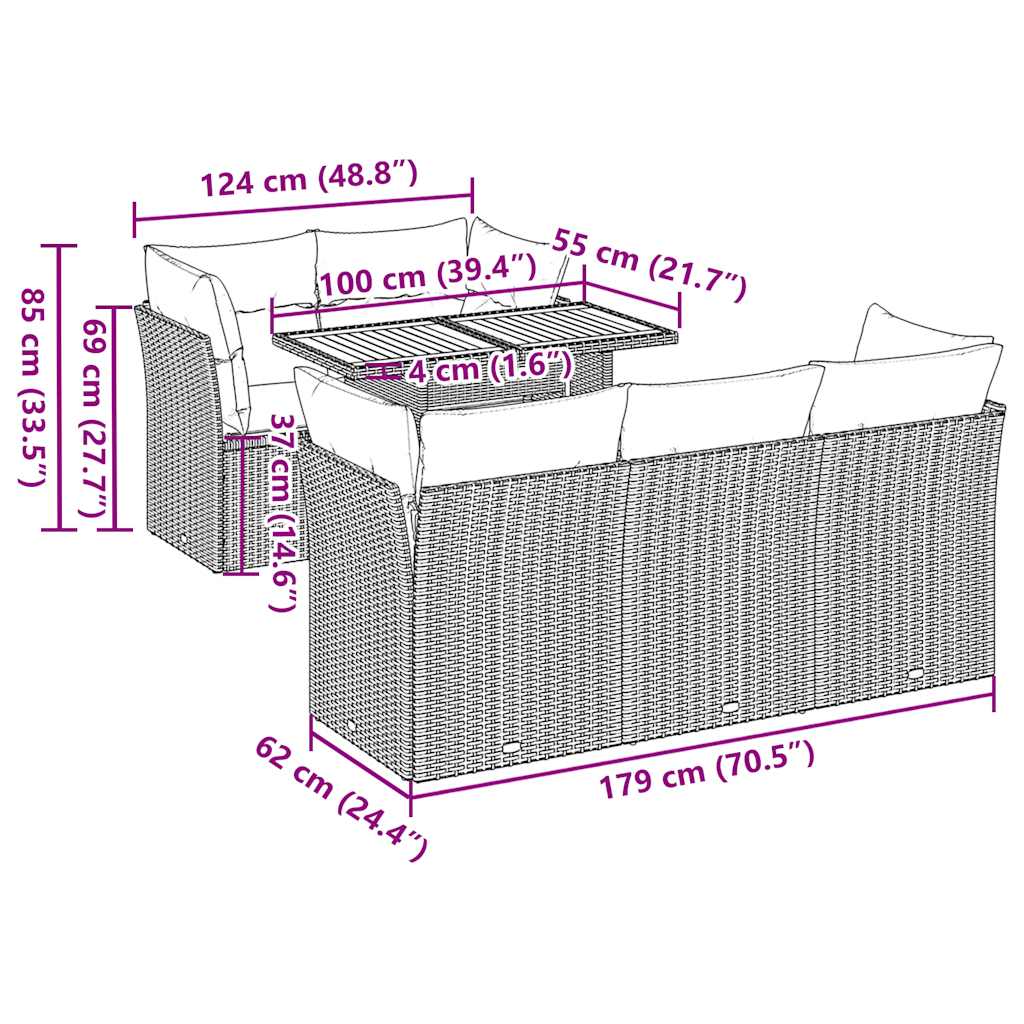 Set Divano da Giardino 6 pz con Cuscini Beige in Polyrattan | homemem39